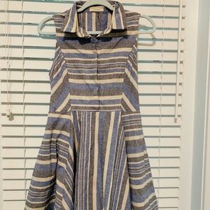 Linen Stripe A-Line Swing Dress